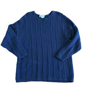 Turtle Bay 100% Cotton Blue Open Knit Crew Neck Sweater Made in USA Plus Size 1X
